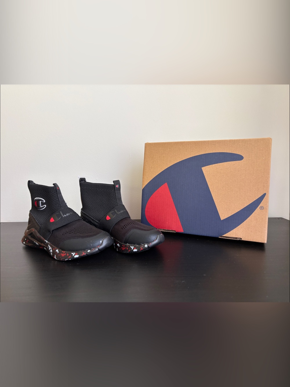 Champion Kids Black Slip-On Sneakers RED BLACK